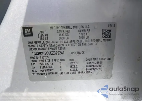 2014 Chevrolet Silverado 1500 1Lt из США, поврежденный, VIN 1GCRCREC6EZ379241